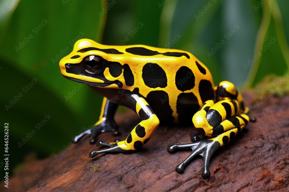 Obraz premium Colorful poisonous frog, yellow and black illustration. Generative AI