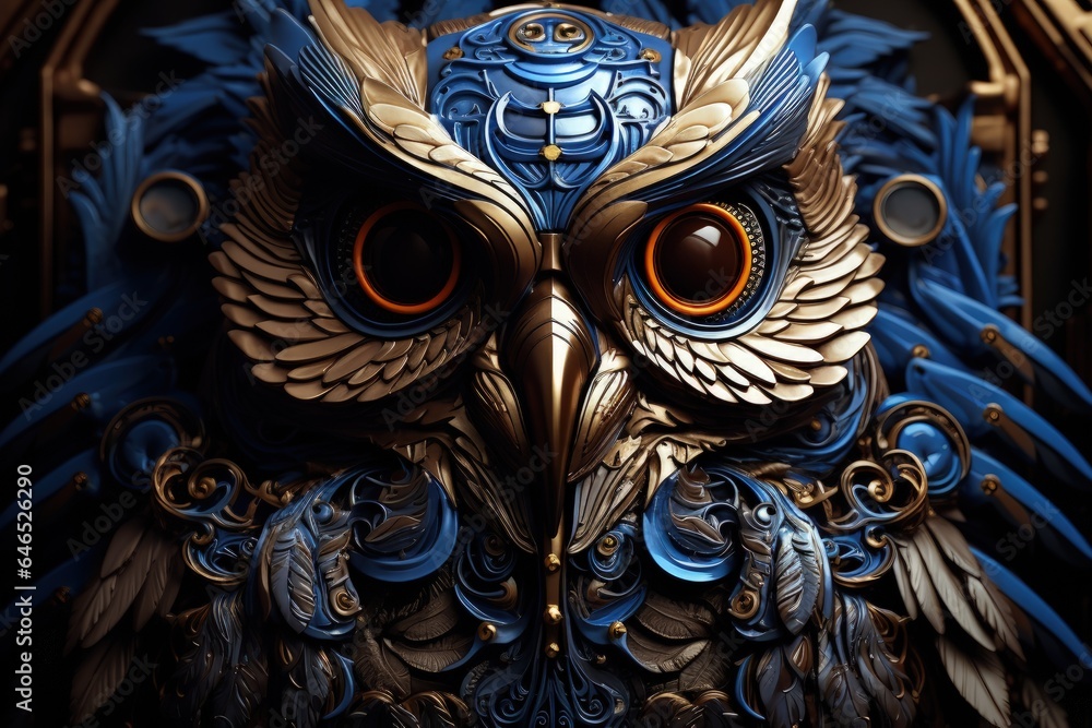 Fototapeta premium Digital illustration of a beautiful, very detailed mystical owl. Generative AI
