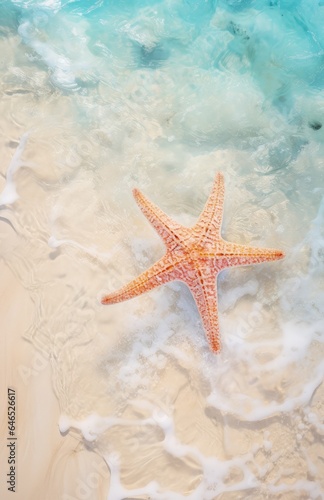 Tropical landscape with starfish top view on the beach. Generative AI