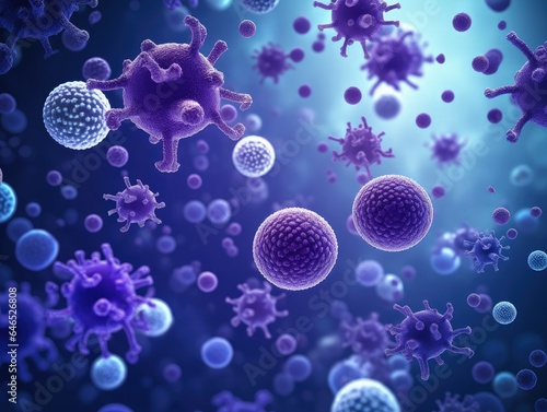 Digital illustration of virus, microscopic view, pandemic concept. Generative AI