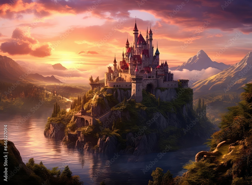 Beautiful fairytale castle and river