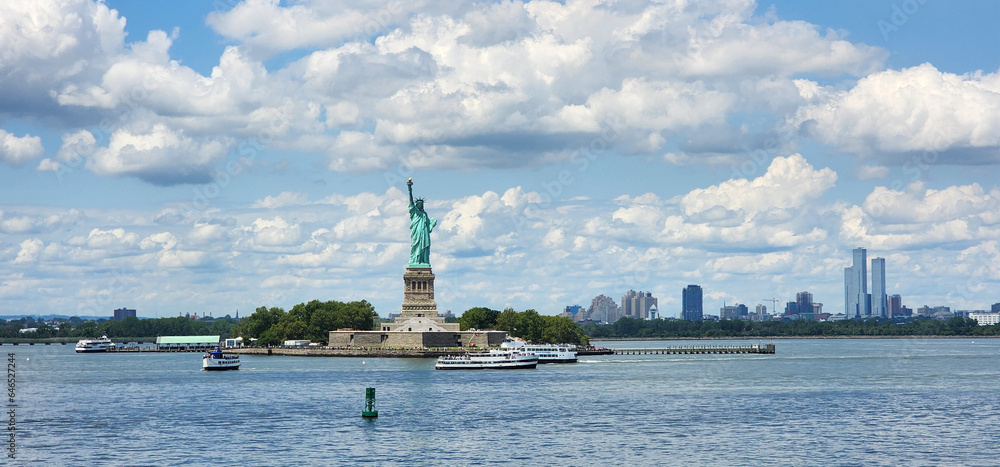 statue of liberty. Statue of Liberty over the Scene of New york cityscape river side. Architecture and building. Landmark of New York City. Liberty statue in New York city with manhatttan. tourism statue of liberty. Statue of Liberty over the Scene of New york cityscape river side. Architecture and building. Landmark of New York City. Liberty statue in New York city with manhatttan. tourism