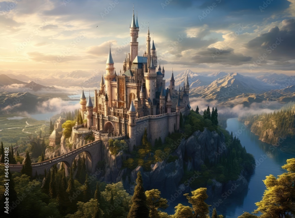 Fototapeta premium Beautiful fairytale castle and river
