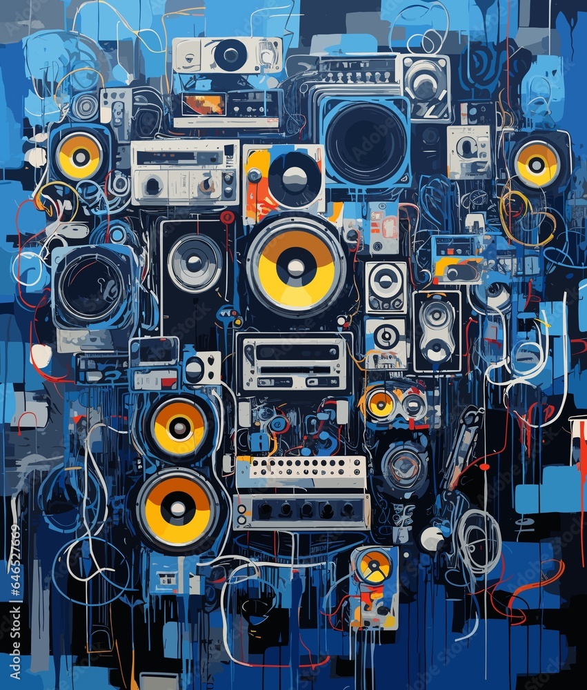 the graffiti on the back of a wall says audio production, in the style of indigo and blue, cartoon abstraction the graffiti on the back of a wall says audio production, in the style of indigo and blue, cartoon abstraction