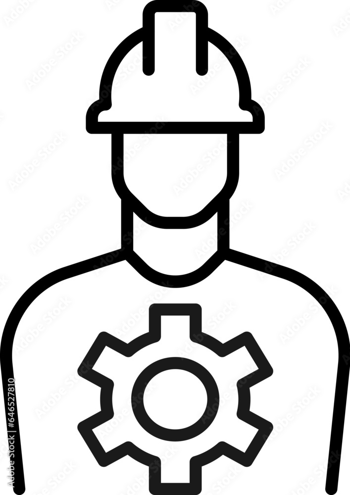 Gear by Builder Isolated Line Icon. Perfect for web sites, apps, UI, internet, shops, stores. Simple image drawn with black thin line Gear by Builder Isolated Line Icon. Perfect for web sites, apps, UI, internet, shops, stores. Simple image drawn with black thin line