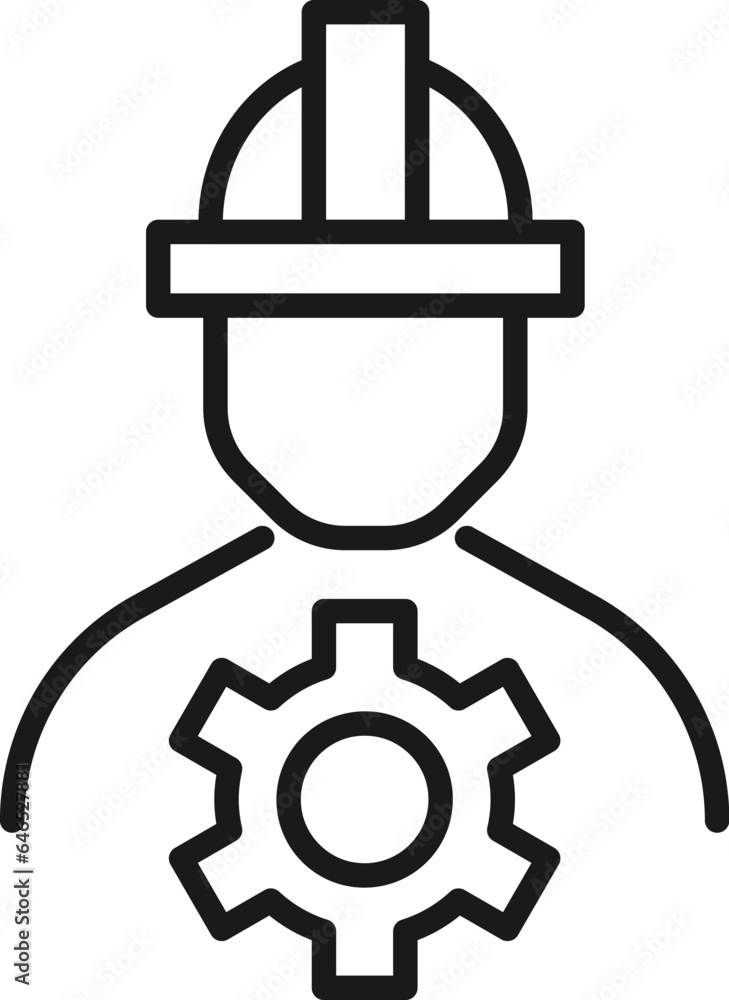Gear by Builder Isolated Line Icon. Perfect for web sites, apps, UI, internet, shops, stores. Simple image drawn with black thin line Gear by Builder Isolated Line Icon. Perfect for web sites, apps, UI, internet, shops, stores. Simple image drawn with black thin line