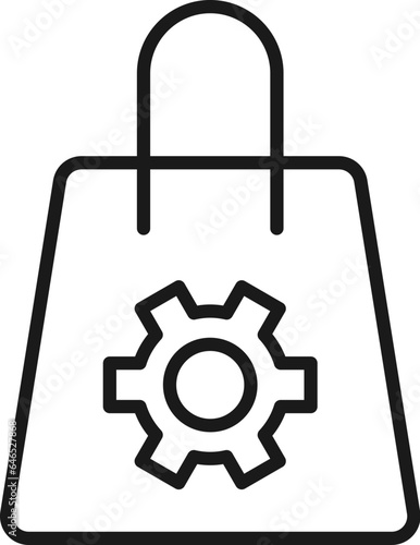 Gear on Shopping Bag Isolated Line Icon. Perfect for web sites, apps, UI, internet, shops, stores. Simple image drawn with black thin line