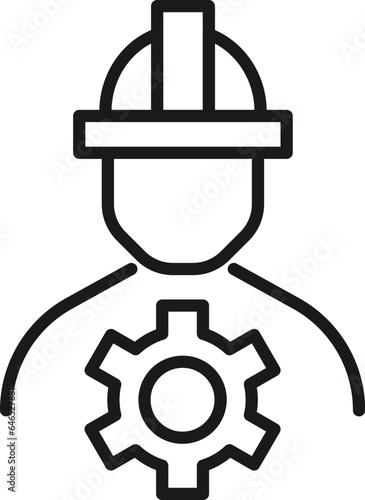 Gear by Builder Isolated Line Icon. Perfect for web sites, apps, UI, internet, shops, stores. Simple image drawn with black thin line