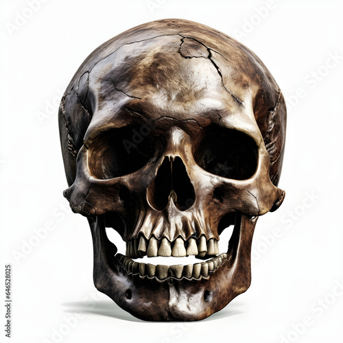 Human skull isolated on white background. Halloween attribute. AI generative photo