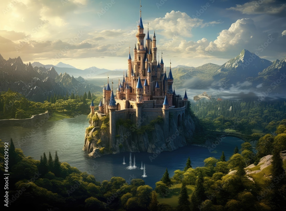 Beautiful fairytale castle and river