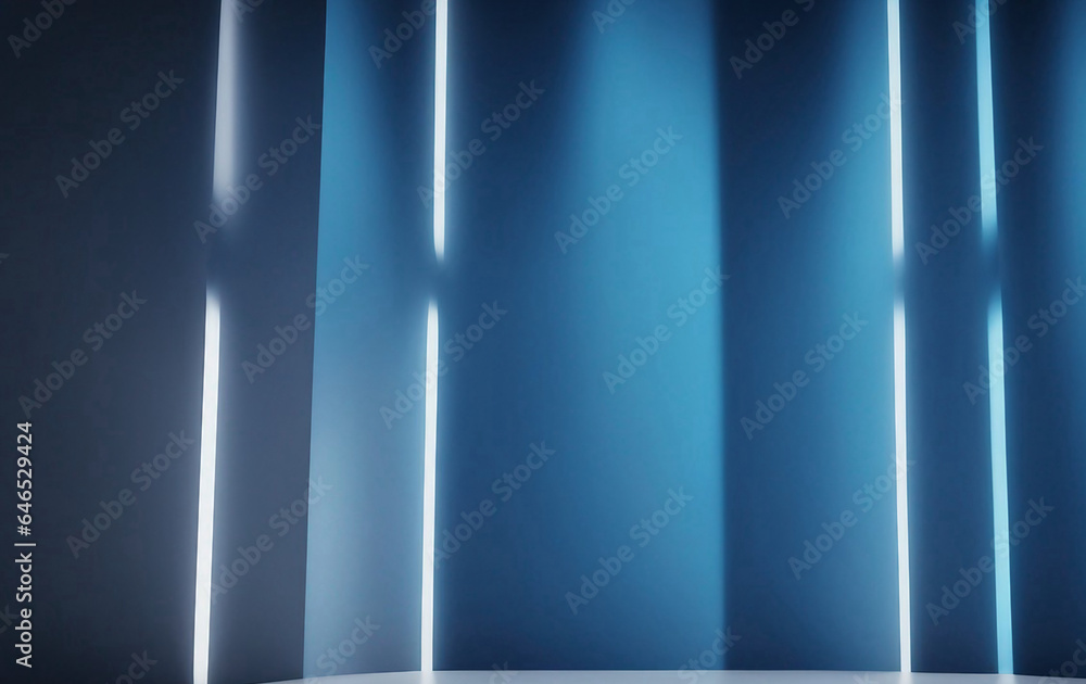 Fototapeta premium An abstract universal background for a presentation with a blue wall and beautiful highlights