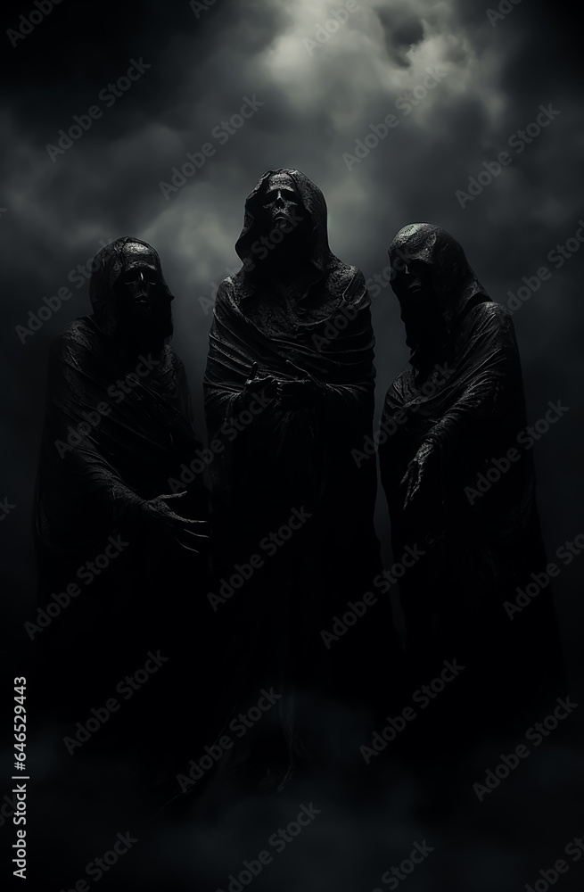 horror scary monks witches in dark fantasy poster, dramatic scene, hollow movie poster