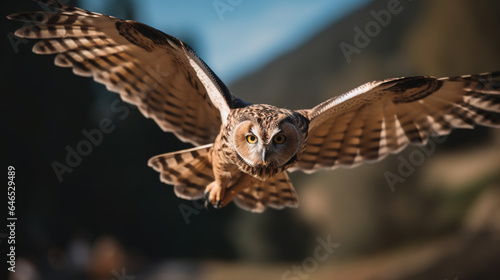 owl flying in the montain 