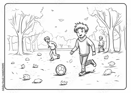 Coloring book page for children kids with scarecrow cartoon vector illustration printable autumn fall pumpkin Thanksgiving haystack leaves trees harvest acorn cornucopia season