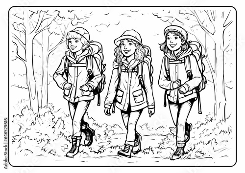 Coloring book page for children kids with scarecrow cartoon vector illustration printable autumn fall pumpkin Thanksgiving haystack leaves trees harvest acorn cornucopia season