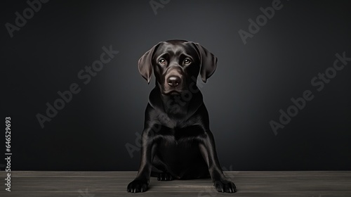 dog in the living room against a black wall