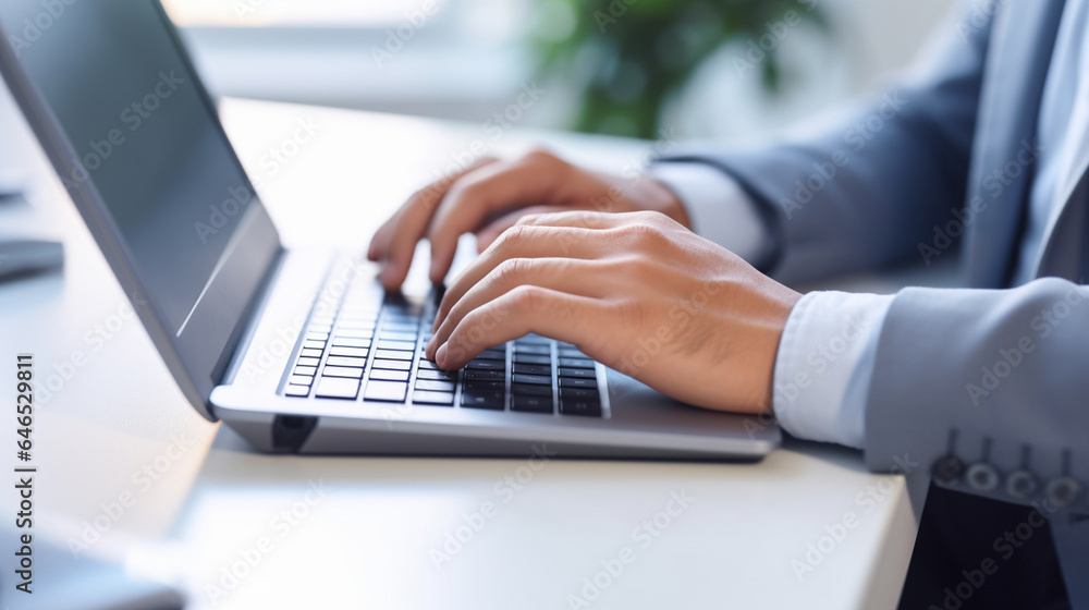 A close-up of an IT professional's hands typing on a keyboard, IT specialists, with copy space A close-up of an IT professional's hands typing on a keyboard, IT specialists, with copy space