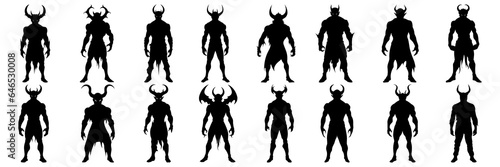 Demon devil and hell silhouettes set, large pack of vector silhouette design, isolated white background