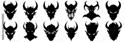 Fototapete Demon devil and hell silhouettes set, large pack of vector silhouette design, is