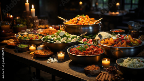 A delectable Diwali banquet filled with traditional Indian delicacies. 