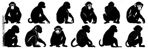 Monkey ape and zoo silhouettes set, large pack of vector silhouette design, isolated white background