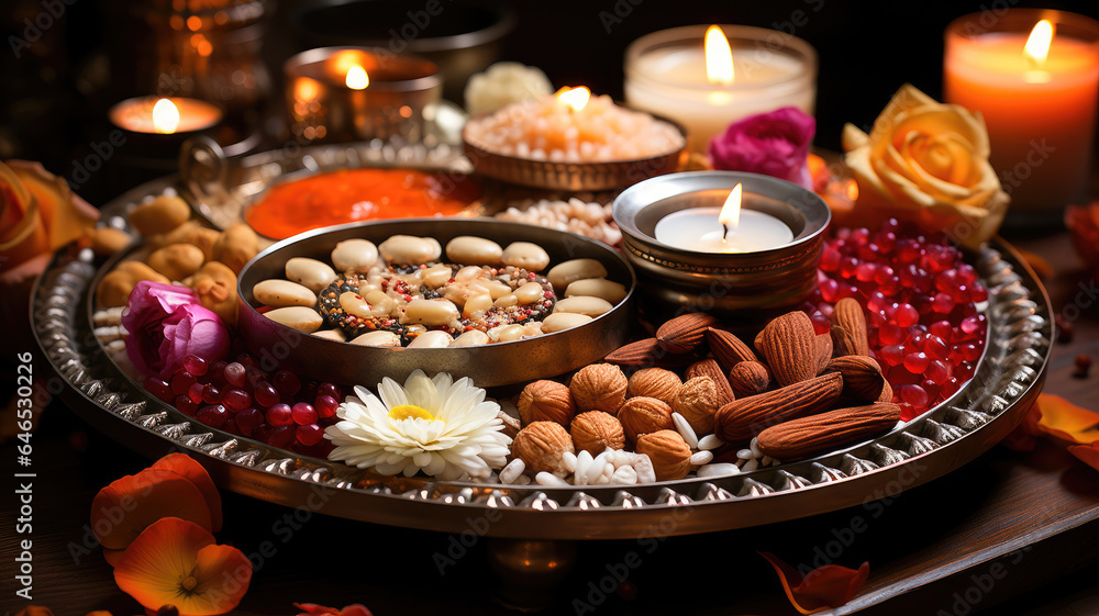 Up-close look at Diwali rituals, showcasing sacred items and offerings.
Up-close look at Diwali rituals, showcasing sacred items and offerings.