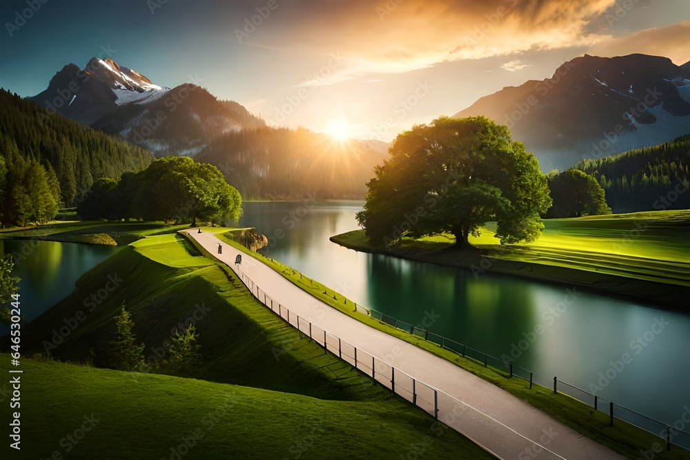 Fototapeta premium sunrise over lake
