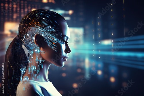 Human head with artificial intelligence head background