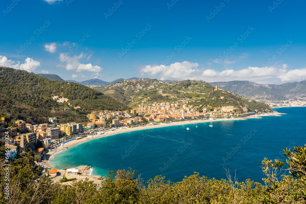 Aerial view of Noli town on the Ligurian Sea,  Italy