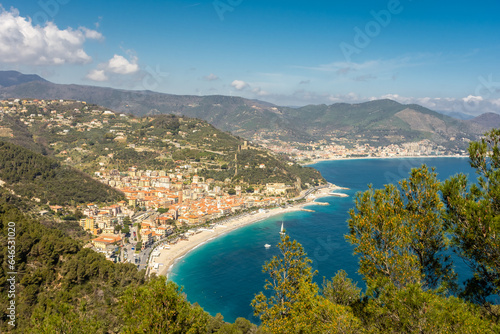 Aerial view of Noli town on the Ligurian Sea,  Italy