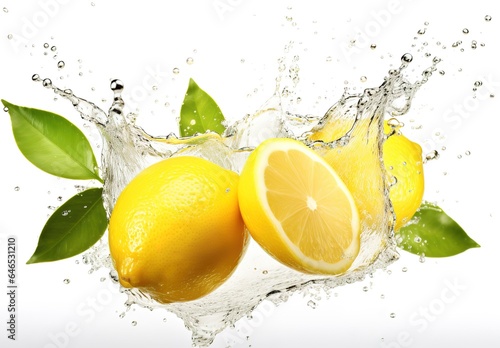 Fruits are falling under water with a splash, lemon with water splash