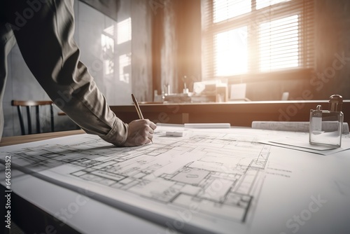 Wallpaper Mural architect working on blueprints. Generative AI Torontodigital.ca