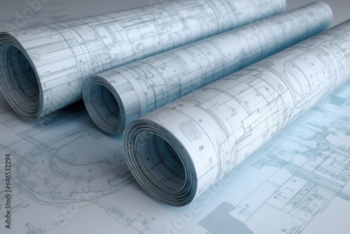 Wallpaper Mural rolls of engineering drawings. Generative AI Torontodigital.ca