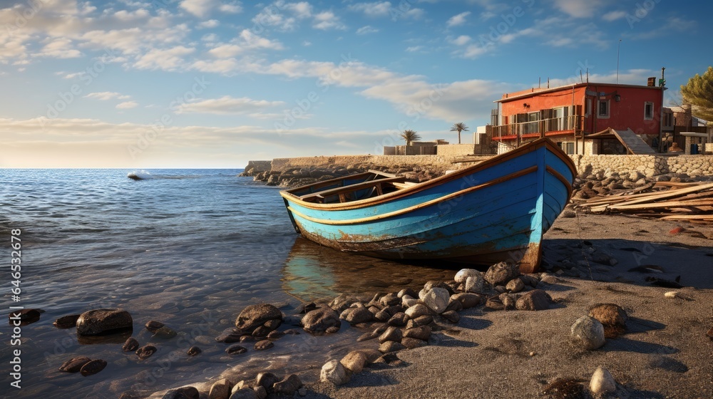 natural beauty of coastal life showcasing fishing boats, traditional wooden ships, and marine wildlife.