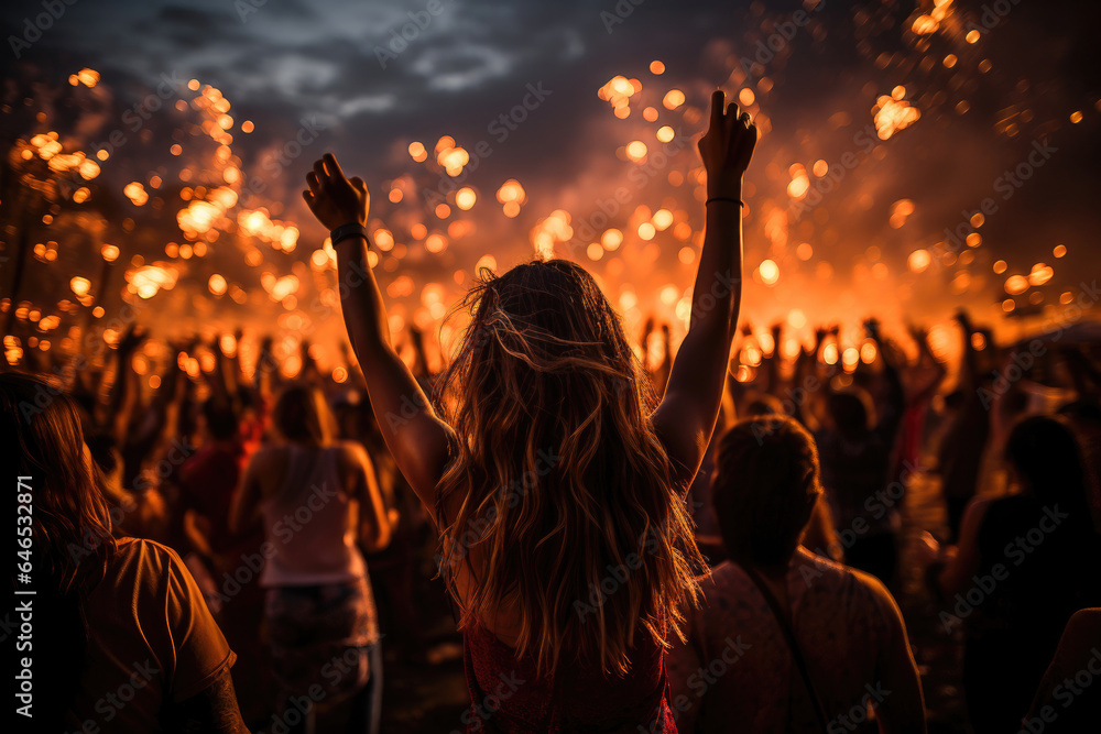 Diwali night spectacle. Sky ablaze, crowd excitement.
 - obrazy, fototapety, plakaty 
