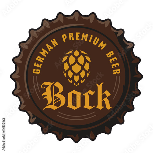 Beer cap vector art or metal cork for bar, pub or brewery shop . Vintage old retro design for brew emblem or craft beer logo