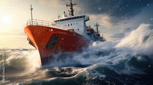 marine transport vessels in various weather conditions, from tranquil seas to stormy waters. adaptability and efficiency of ships and boats for transportation industry campaigns. © pvl0707