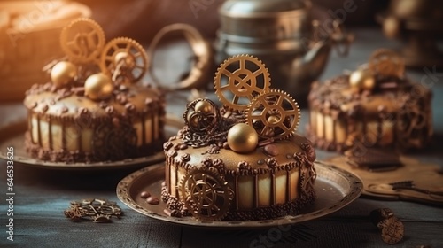 food  cake  steampunk  dessert  sweet  chocolate  pastry  delicious  baked  plate  brown  breakfast  snack  white  tasty  closeup  bread  pie  bakery  gourmet  christmas  generative  ai