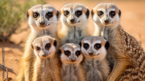 A family of meerkats, standing guard with their inquisitive eyes © ra0