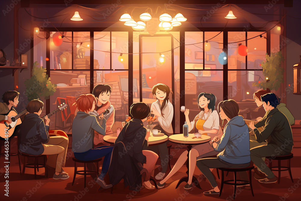 Cozy evening in a cafe. AI generated