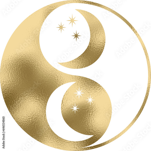 yin yang mit Mond in gold mit transparentem Hintergrund 