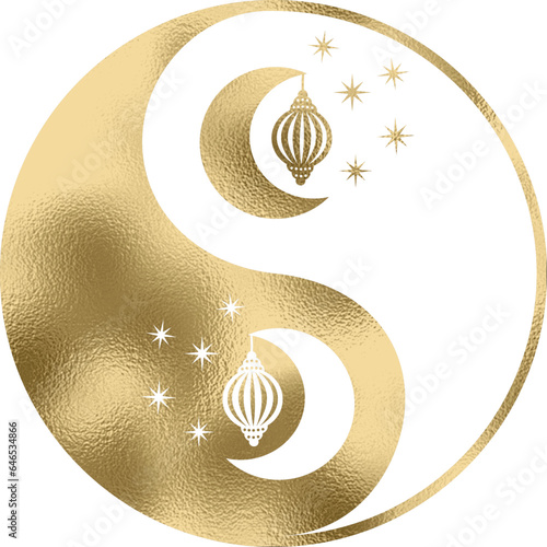yin yang mit Mond in gold mit transparentem Hintergrund 