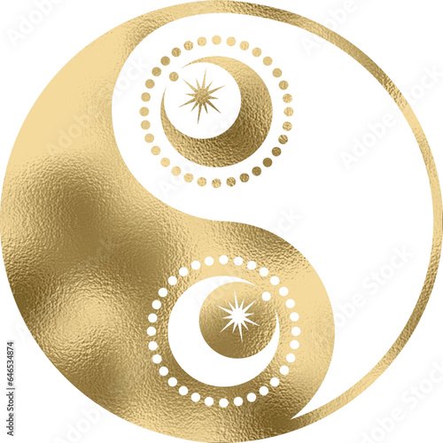 yin yang mit Mond in gold mit transparentem Hintergrund 