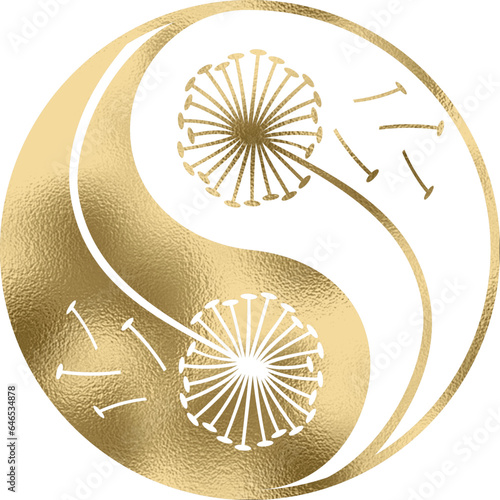 yin yang mit Pusteblume in gold mit transparentem Hintergrund 