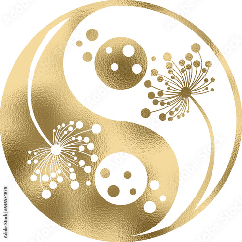 yin yang mit Pusteblume in gold mit transparentem Hintergrund 