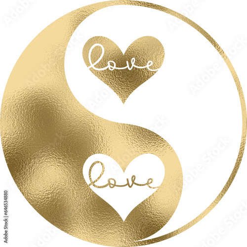yin yang mit Herz in gold mit transparentem Hintergrund 