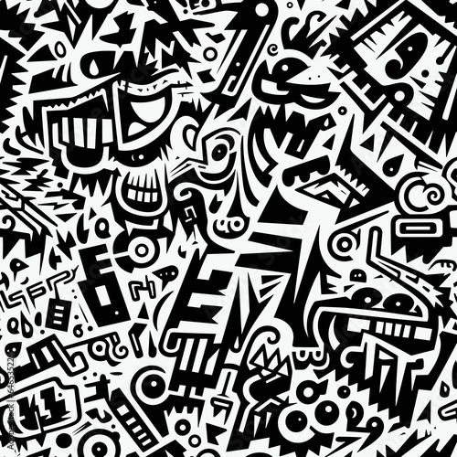 doodle pattern background black and white line drawing