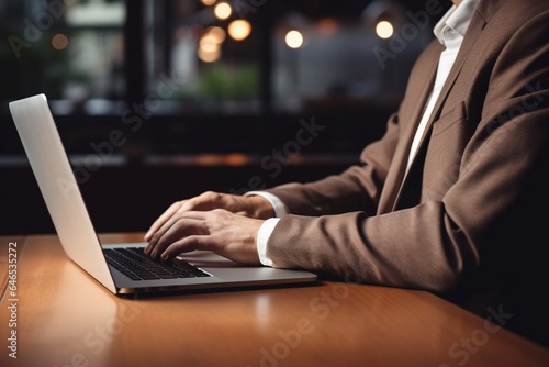 A man working with a laptop close view, a man working with a laptop hands closeup view, a businessman working with a laptop in the office 