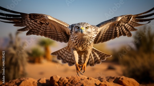A majestic flying falcon roaming