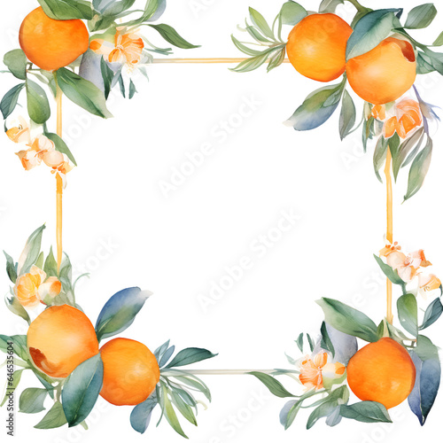 Flat lay background frame with mandarins and green leaves  white copy space